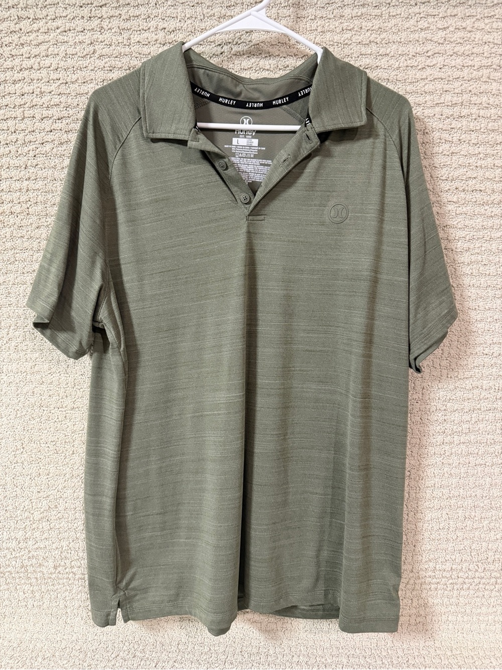 Hurley Men's Olive Green Polo Shirt with Subtle Logo Sz L